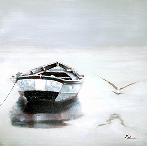 Kunst & Ambiente - Ostsee-Glück II – Meerbild – Martin Klein 80x80cm – Boot und Möwe - Meer Bild gemalt - Seeblick Leinwand - Seebild - Maritim von Kunst & Ambiente