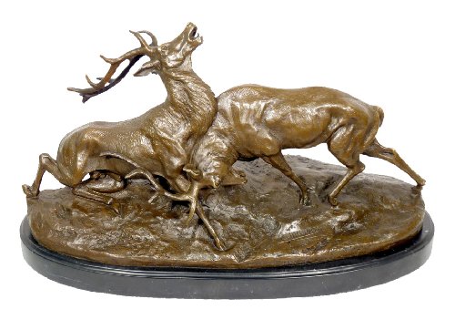 Kunst & Ambiente - Tierbronze - Der Hirschkampf - auf Marmorsockel - Majdoss - Hirsch Skulptur - Jagdmotiv - Hirsch Bronzefigur - Jagd - Jäger Figur von Kunst & Ambiente