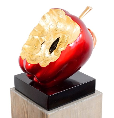 Kunst & Ambiente - Sündenfall - Fiberglasfigur - Apfel auf Sockel - Martin Klein Figur - Skulptur online kaufen - Moderne Kunst - Dekorative Statue - Wohndeko - Innen - rot/Gold von Kunst & Ambiente