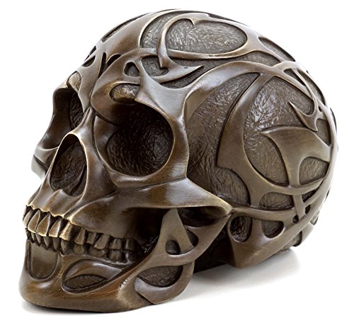 Tribal Skull Skulptur - Tattoo Schädel - Totenkopf Bronzefigur - signiert Stevens - Skulpturen kaufen - Moderne Kunst Kaufen von Kunst & Ambiente