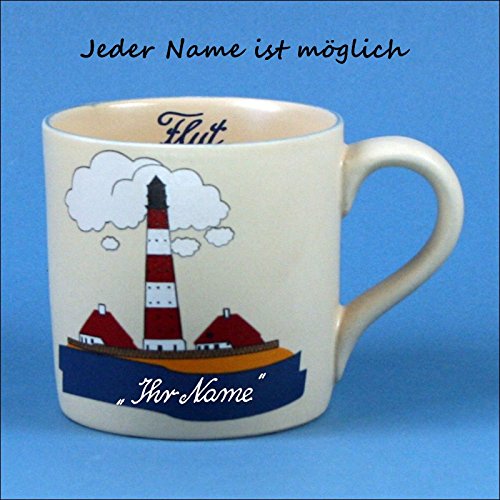 Kunst und Keramik Gerader Namensbecher mit Westerhever Leuchtturm von Kunst und Keramik