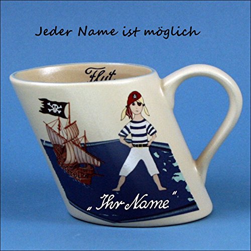 Schiefer Namensbecher mit Pirat und Piratenschiff von Kunst und Keramik