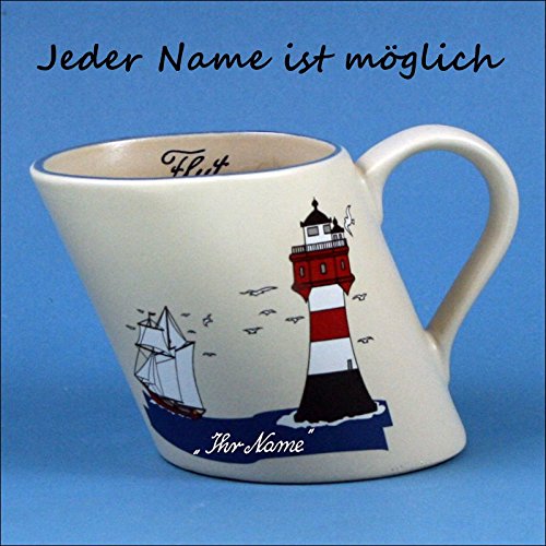 Schiefer Namensbecher mit Segler und Leuchtturm von Kunst und Keramik