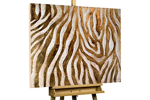 KunstLoft Leinwandbild | 100% HANDGEMALT | 100x75cm | Gemälde 'Golden Zebra' | Zebra | Gold | Wandbild Wohnzimmer von KunstLoft