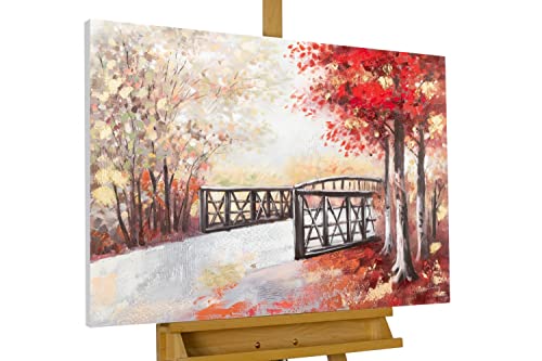 KunstLoft Leinwandbild | 100% HANDGEMALT | 100x75cm | Gemälde 'Leuchtender Herbsttag' | Herbst | Rot Beige | Wandbild Wohnzimmer von KunstLoft