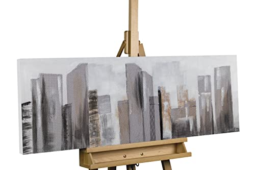 KunstLoft Leinwandbild | 100% HANDGEMALT | 120x40cm | Gemälde 'Between Skyscrapers' | Skyline | Grau | Wandbild Wohnzimmer von KunstLoft