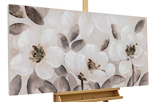 KunstLoft Leinwandbild | 100% HANDGEMALT | 120x60cm | Gemälde 'Blühende Erinnerung' | Blüten | Beige Braun | Wandbild Wohnzimmer von KunstLoft
