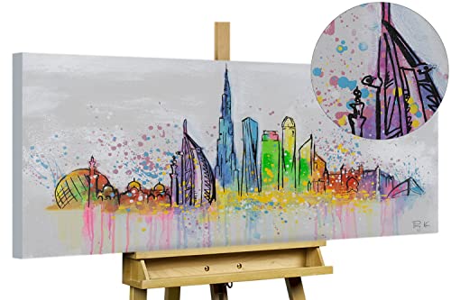 KunstLoft Leinwandbild | 100% HANDGEMALT | 120x60cm | Gemälde 'Dubai Skyline Silhouette' | Skyline | Bunt Grau | Wandbild Wohnzimmer von KunstLoft