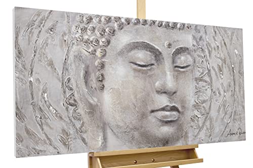 KunstLoft Leinwandbild | 100% HANDGEMALT | 120x60cm | Gemälde 'Find your Inner Peace' | Glaube | Grau | Wandbild Wohnzimmer von KunstLoft