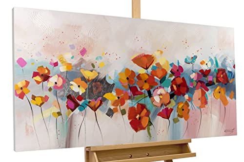 KunstLoft Leinwandbild | 100% HANDGEMALT | 120x60cm | Gemälde 'Harmonie der Farben' | Blüten | Rot Blau | Wandbild Wohnzimmer von KunstLoft
