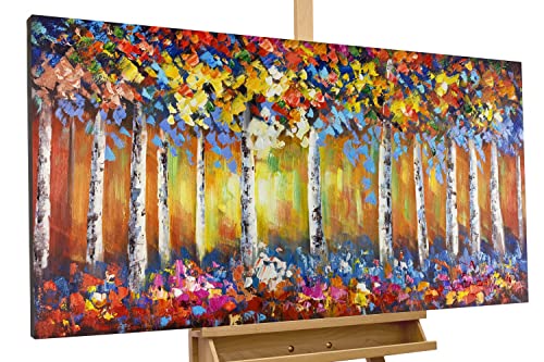 KunstLoft Leinwandbild | 100% HANDGEMALT | 120x60cm | Gemälde 'Jahreszeitenwandel' | Wald & Bäume | Grün | Wandbild Wohnzimmer von KunstLoft