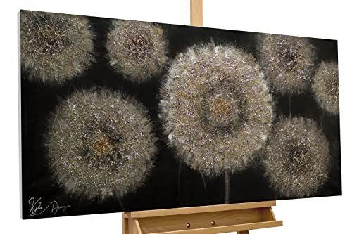 KunstLoft Leinwandbild | 100% HANDGEMALT | 120x60cm | Gemälde 'Meer aus Pusteblumen' | Blüten | Schwarz Beige | Wandbild Wohnzimmer von KunstLoft