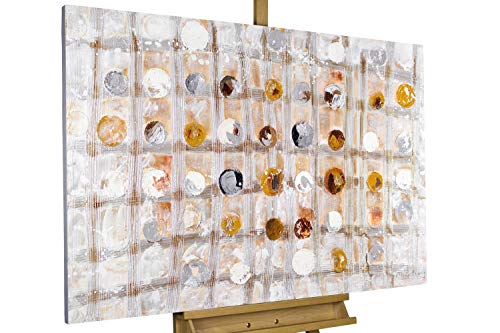 KunstLoft Leinwandbild | 100% HANDGEMALT | 120x80cm | Gemälde 'Im Einklang mit mir selbst' | Abstrakt | Gold Silber | Wandbild Wohnzimmer von KunstLoft