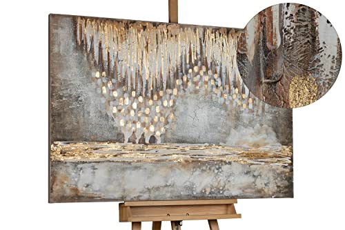 KunstLoft Leinwandbild | 100% HANDGEMALT | 120x80cm | Gemälde 'Tropfsteinhöhle' | Abstrakt | Beige Braun | Wandbild Wohnzimmer von KunstLoft