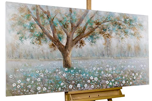 KunstLoft Leinwandbild | 100% HANDGEMALT | 140x70cm | Gemälde 'Baumflüstern' | Wald & Bäume | Weiß Braun | Wandbild Wohnzimmer von KunstLoft