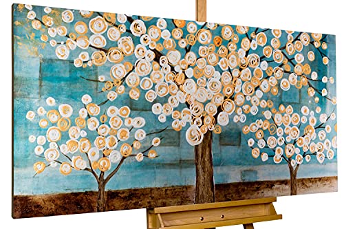 KunstLoft Leinwandbild | 100% HANDGEMALT | 140x70cm | Gemälde 'Blaue Melancholie' | Wald & Bäume | Petrol Braun | Wandbild Wohnzimmer von KunstLoft