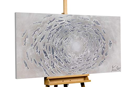 KunstLoft Leinwandbild | 100% HANDGEMALT | 140x70cm | Gemälde 'Closing Gap' | Abstrakt | Grau | Wandbild Wohnzimmer von KunstLoft