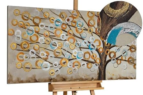 KunstLoft Leinwandbild | 100% HANDGEMALT | 140x70cm | Gemälde 'Herbstblues' | Wald & Bäume | Kupfer Beige | Wandbild Wohnzimmer von KunstLoft