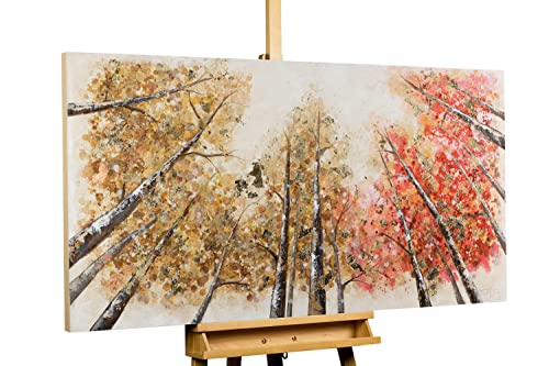 KunstLoft Leinwandbild | 100% HANDGEMALT | 140x70cm | Gemälde 'Magie im Wald' | Wald & Bäume | Rot Gelb | Wandbild Wohnzimmer von KunstLoft