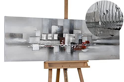 KunstLoft Leinwandbild | 100% HANDGEMALT | 150x50cm | Gemälde 'Umringt von Nebel' | Abstrakt | Grau Weiß | Wandbild Wohnzimmer von KunstLoft