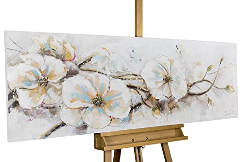 KunstLoft Leinwandbild | 100% HANDGEMALT | 150x50cm | Gemälde 'Blühende Kraft' | Blüten | Weiß | Wandbild Wohnzimmer von KunstLoft