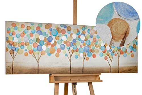 KunstLoft Leinwandbild | 100% HANDGEMALT | 150x50cm | Gemälde 'Buntes Herbstlaub' | Wald & Bäume | Bunt Weiß | Wandbild Wohnzimmer von KunstLoft
