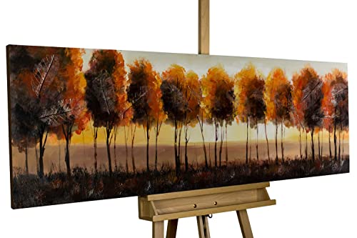 KunstLoft Leinwandbild | 100% HANDGEMALT | 150x50cm | Gemälde 'Im Antlitz der Sonne' | Wald & Bäume | Orange Schwarz | Wandbild Wohnzimmer von KunstLoft