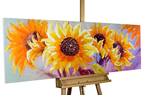 KunstLoft Leinwandbild | 100% HANDGEMALT | 150x50cm | Gemälde 'Symphony of Sunflowers' | Sonnenblumen | Orange Gelb | Wandbild Wohnzimmer von KunstLoft