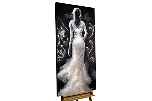 KunstLoft Leinwandbild | 100% HANDGEMALT | 60x120cm | Gemälde 'All Eyes on Me' | Frau | Schwarz-Weiß | Wandbild Wohnzimmer von KunstLoft