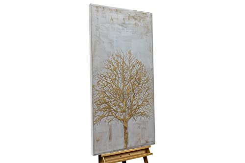 KunstLoft Leinwandbild | 100% HANDGEMALT | 60x120cm | Gemälde 'Tree of Life' | Wald & Bäume | Grau | Wandbild Wohnzimmer von KunstLoft