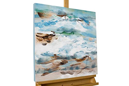 KunstLoft Leinwandbild | 100% HANDGEMALT | 60x60cm | Gemälde 'An der Côte d'Azur' | Meer | Blau Beige | Wandbild Wohnzimmer von KunstLoft