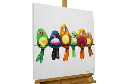KunstLoft Leinwandbild | 100% HANDGEMALT | 60x60cm | Gemälde 'Bunte Bande' | Flugvögel | Bunt Beige | Wandbild Wohnzimmer von KunstLoft