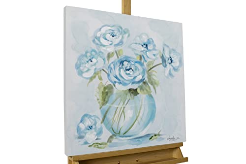 KunstLoft Leinwandbild | 100% HANDGEMALT | 60x60cm | Gemälde 'Poesie und Blumen' | Blüten | Blau Weiß | Wandbild Wohnzimmer von KunstLoft