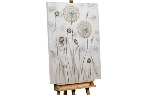 KunstLoft Leinwandbild | 100% HANDGEMALT | 75x100cm | Gemälde 'Delicate Meadow' | Blüten | Grau Weiß | Wandbild Wohnzimmer von KunstLoft