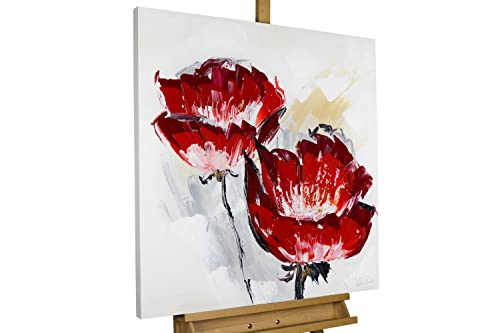 KunstLoft Leinwandbild | 100% HANDGEMALT | 80x80cm | Gemälde 'Der Duft der Blütenpracht' | Mohnblumen | Rot | Wandbild Wohnzimmer von KunstLoft