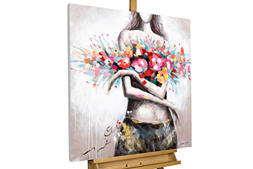 KunstLoft Leinwandbild | 100% HANDGEMALT | 80x80cm | Gemälde 'Flowery Temptation' | Erotik | Rot Taupe | Wandbild Wohnzimmer von KunstLoft