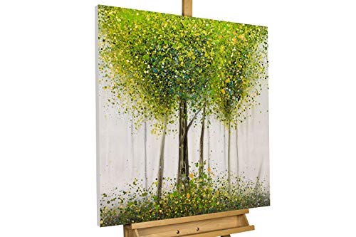 KunstLoft Leinwandbild | 100% HANDGEMALT | 80x80cm | Gemälde 'Greenish Glade' | Wald & Bäume | Grün Weiß | Wandbild Wohnzimmer von KunstLoft