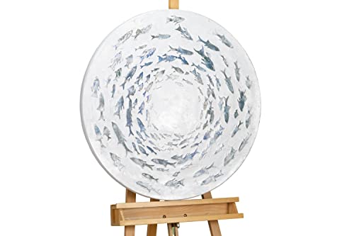 KunstLoft Leinwandbild | 100% HANDGEMALT | 80x80cm | Gemälde 'Klänge des Stroms' | Fische & Meerestiere | Blau Grau | Wandbild Wohnzimmer von KunstLoft