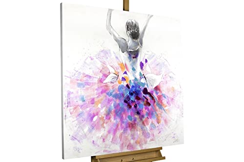 KunstLoft Leinwandbild | 100% HANDGEMALT | 80x80cm | Gemälde 'Primaballerina' | Tänzerin | Lila Weiß | Wandbild Wohnzimmer von KunstLoft