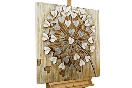 KunstLoft Leinwandbild | 100% HANDGEMALT | 80x80cm | Gemälde 'Pusteblume im Wind' | Blüten | Beige Braun | Wandbild Wohnzimmer von KunstLoft