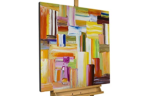 KunstLoft Leinwandbild | 100% HANDGEMALT | 80x80cm | Gemälde 'Was der Anfang verspricht' | Abstrakt | Bunt Gelb | Wandbild Wohnzimmer von KunstLoft