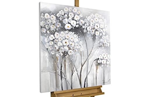 KunstLoft Leinwandbild | 100% HANDGEMALT | 80x80cm | Gemälde 'Weiße Unschuld' | Blüten | Schwarz-Weiß Grau | Wandbild Wohnzimmer von KunstLoft
