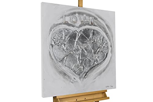 KunstLoft Leinwandbild | 100% HANDGEMALT | 80x80cm | Gemälde 'White Expression' | Herz | Weiß | Wandbild Wohnzimmer von KunstLoft