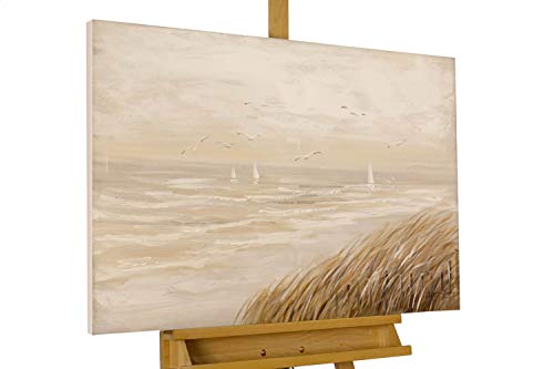 KunstLoft Leinwandbild | 100% HANDGEMALT | 90x60cm | Gemälde 'Sehnsucht nach Meer' | Strände | Beige | Wandbild Wohnzimmer von KunstLoft