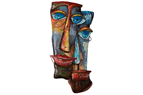 KunstLoft Metallbild 3D | 100% HANDGEFERTIGT | 100x61x5cm | Wandbild Metall Deko 'Bunte Zweisamkeit' | Gesicht | Rot Blau | Metall Wanddeko Wohnzimmer von KunstLoft