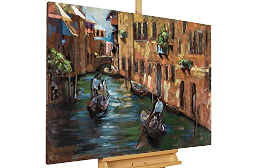 KunstLoft Metallbild 3D | 100% HANDGEFERTIGT | 100x70x6cm | Wandbild Metall Deko 'Venice Calling' | Venedig Gondel | Blau Beige | Metall Wanddeko Wohnzimmer von KunstLoft