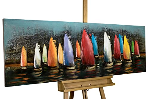 KunstLoft Metallbild 3D | 100% HANDGEFERTIGT | 144x44x5.5cm | Wandbild Metall Deko 'Speedy Boats' | Segelboote | Bunt | Metall Wanddeko Wohnzimmer von KunstLoft