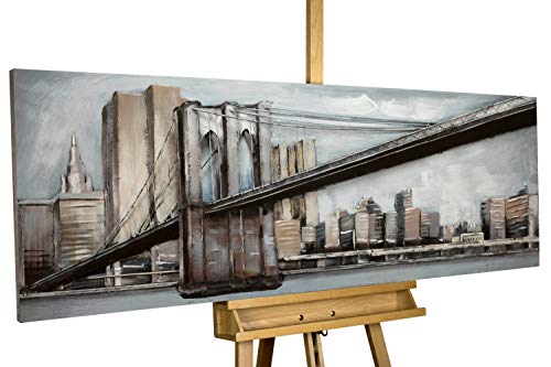 KunstLoft Metallbild 3D | 100% HANDGEFERTIGT | 144x44x6cm | Wandbild Metall Deko 'Brückenband' | Brücke Stadt | Grau Blau | Metall Wanddeko Wohnzimmer von KunstLoft