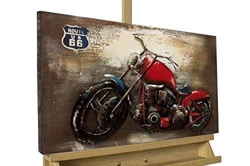 KunstLoft Metallbild 3D | 100% HANDGEFERTIGT | 60x40x5cm | Wandbild Metall Deko 'Glühende Straße' | Motorrad | Rot Braun | Metall Wanddeko Wohnzimmer von KunstLoft