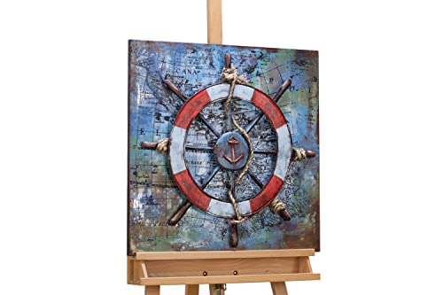 KunstLoft Metallbild 3D | 100% HANDGEFERTIGT | 60x60x5cm | Wandbild Metall Deko 'Story of The Sailor' | Schiffe & Boote | Blau Rot | Metall Wanddeko Wohnzimmer von KunstLoft